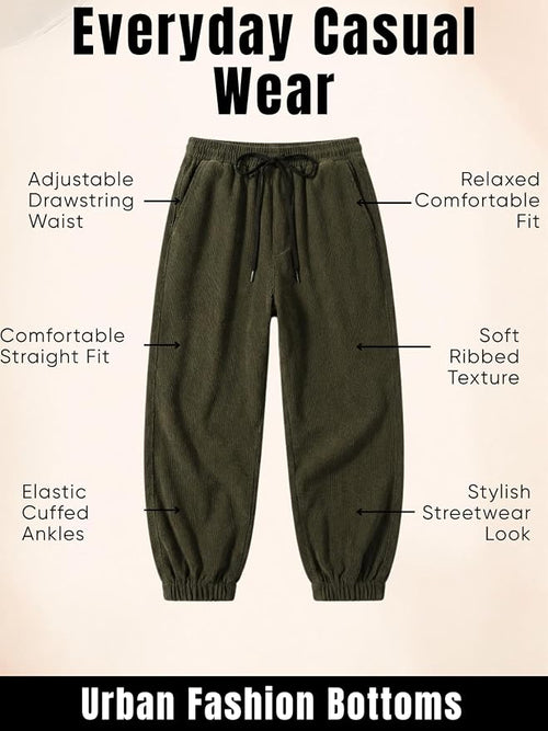 GRECIILOOKS Men's Cotton Cargo Track Pants – Loose Fit Joggers for Men | Korean Style Travel & Lounge Wear with Pockets (Available in Plus Size)