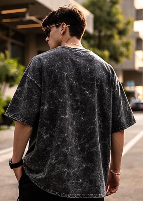 BOFFI ... 100% Cotton Oversized T-Shirt Unisex Drop Shoulder Dye Washed Street Look Black Pack of 1
